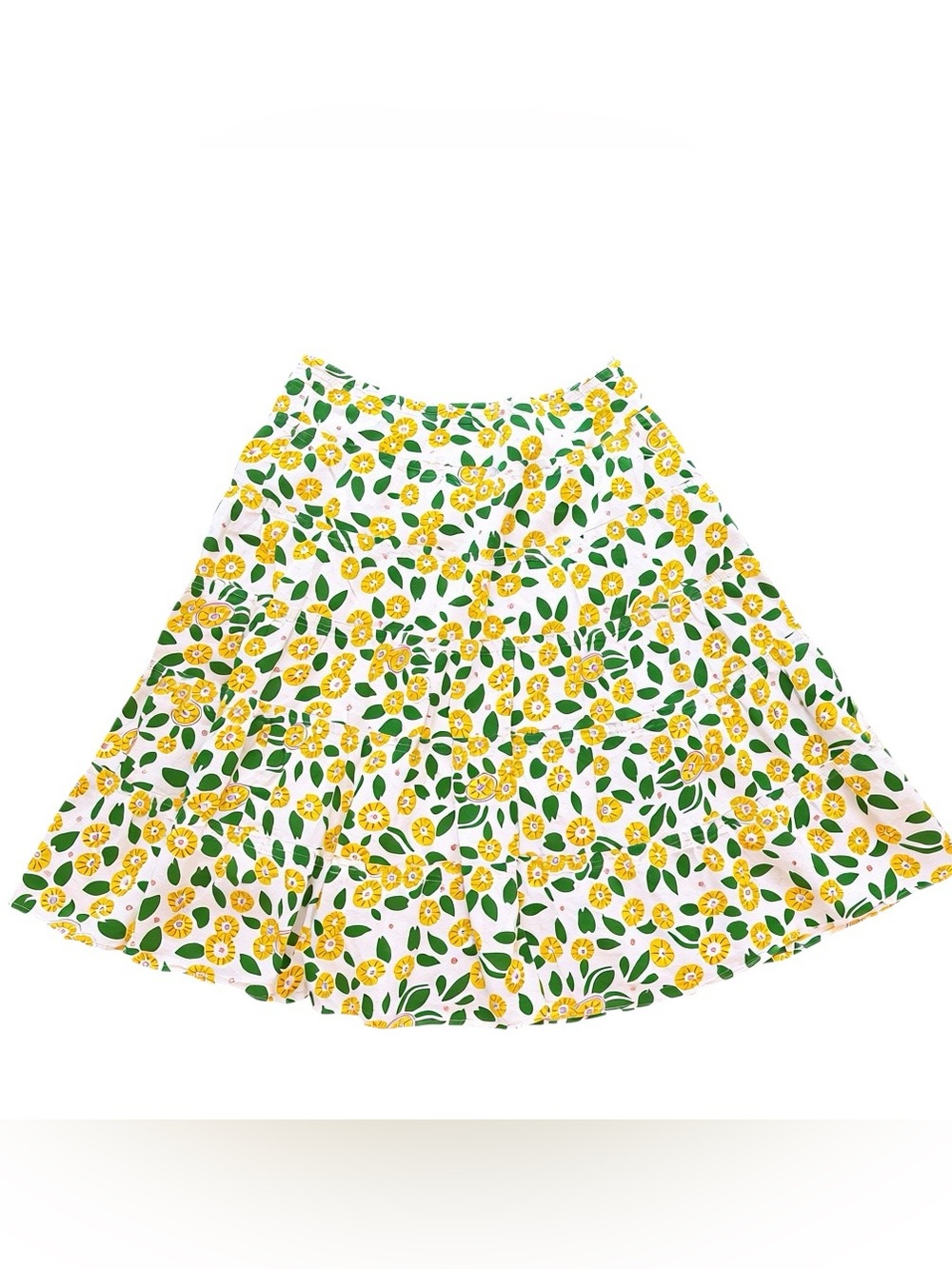 Prairie‎ Acacia Yellow Floral Tiered Skirt Cottagecore Midi Ruffle Whimsical M